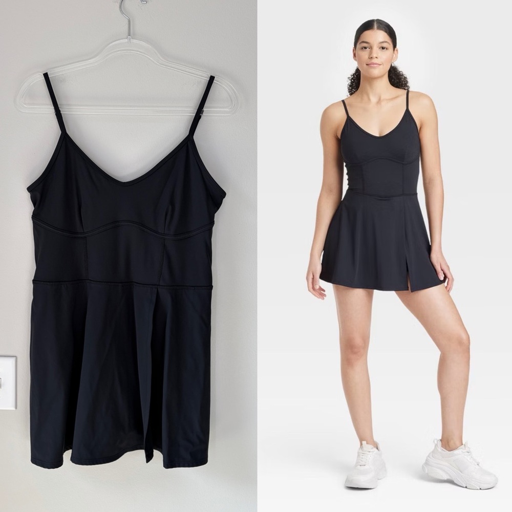 JoyLab Black Corset Stitch Detail Workout Dress with Built in Romper